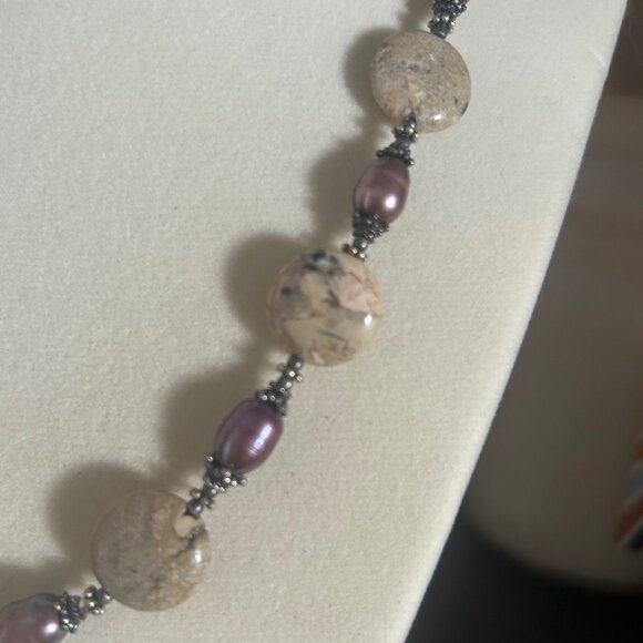Handmade Jasper and Freshwater Pearl Necklace - Picture 3 of 6
